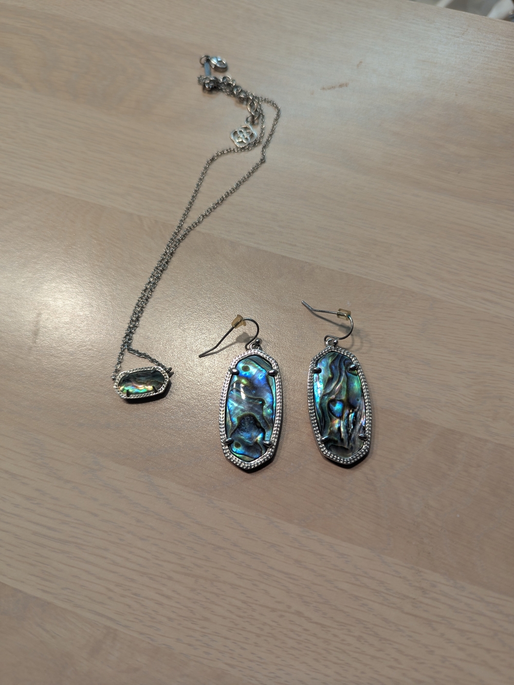 Kendra Scott Silver Abalone Shell Pendant Necklace and Earrings Set